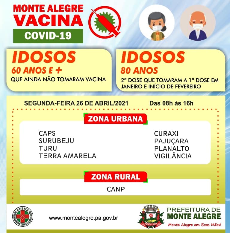 Agenda de Vacinação Covid-19 - Acima de 60 anos - Prefeitura Municipal de  Monte Belo - MG - Prefeitura de Monte Belo - MG